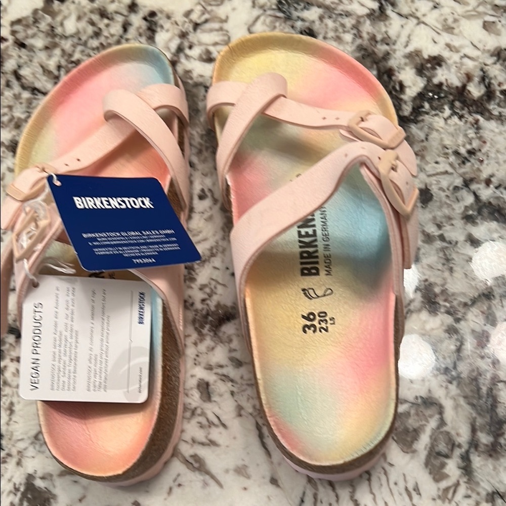 Birkenstock Pink Sandals with Rainbow Sole